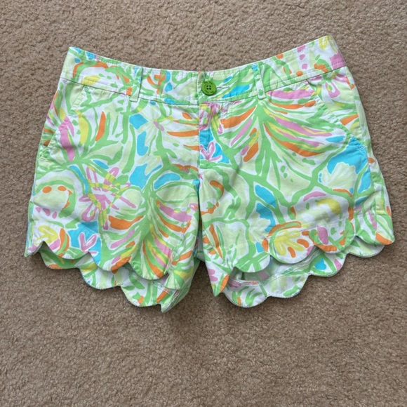 LILLY PULITZER Buttercup Shorts Shorley Blue Double Trouble Hem Sz 0 - Picture 1 of 9